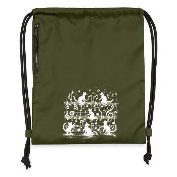Whimsical Cat Choir on Music Staff Cats Lover Fun - Gymsac made from recycled material - military green - Front