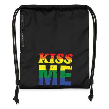 Kiss Me Regenbogen Retro-Schrift - Turnbeutel aus Recycling-Material - Schwarz - Vorne