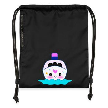 Kawaii Cruise Ship Design for Women - Gymsac made from recycled material - black - Front