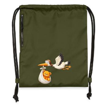 Storch Baby Lieferung Teddy im Bündel Neugeboren - Turnbeutel aus Recycling-Material - military Green - Vorne