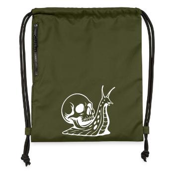 Dark Skull and Snail Tattoo Design - Gymsac made from recycled material - military green - Front
