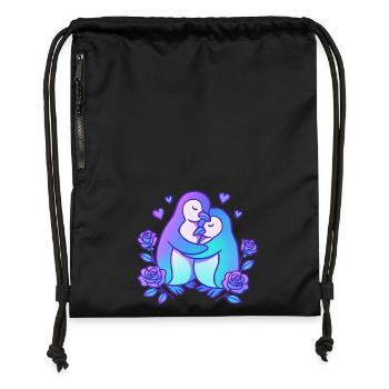 Duo d’amour des manchots dans la roseraie - Sac à cordon en polyester recyclé - noir - Devant