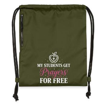 My Students Get Prayers Free Christian Teacher - Gymsac made from recycled material - military green - Front