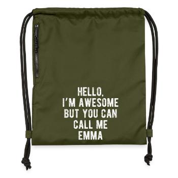 Hallo, mir geht's großartig, nenn mich Emma, lustiges Zitat. - Turnbeutel aus Recycling-Material - military Green - Vorne