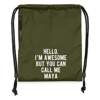 Hallo, mir geht's großartig. Nenn mich Maya, lustiges Zitat. - Turnbeutel aus Recycling-Material - military Green - Vorne