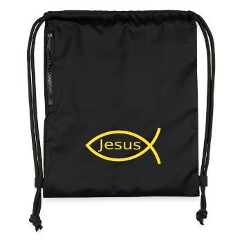 Jésus poisson Ichthys poisson poisson poisson - Sac à cordon en polyester recyclé - noir - Devant