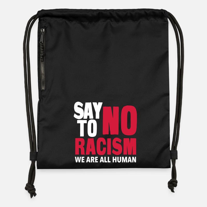 Say No To Racism - We are all Human - Sac à cordon en polyester recyclé - noir