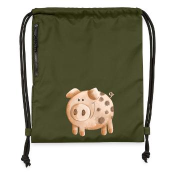 Little pink piggy - pig - piglet - Gymsac made from recycled material - military green - Front