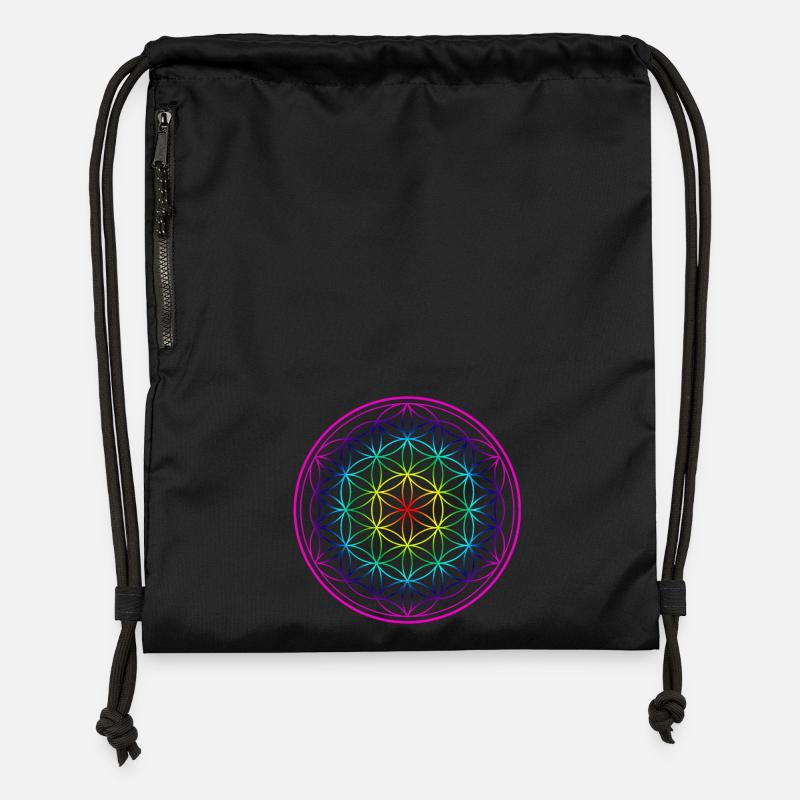 Fleur arc-en-ciel de la Vie Fleur de la Vie - Sac à cordon en polyester recyclé - noir