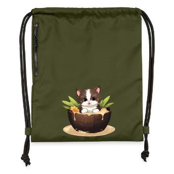 Katze mit Kokosnuss, Süßes Sommerdesign - Turnbeutel aus Recycling-Material - military Green - Vorne