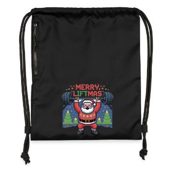 Le Père Noël Pixel soulève des poids - Sac à cordon en polyester recyclé - noir - Devant