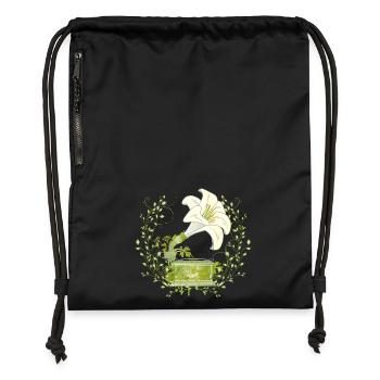 Lily Gramophone – Floral Music Motif in Green - Gymsac made from recycled material - black - Front