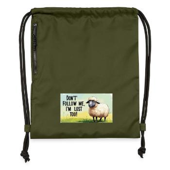 Moutons « Ne me suis pas – moi aussi je suis perdu ! » - Sac à cordon en polyester recyclé - military green - Devant