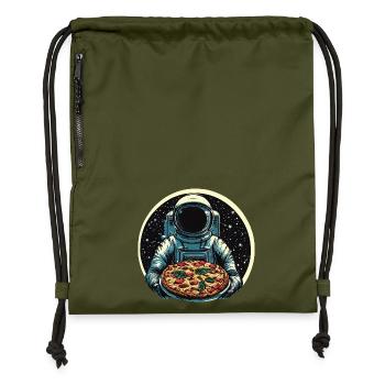 Astronaut with salami pizza space design - Gymsac made from recycled material - military green - Front
