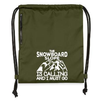 Snowboard slogan - Gymsac made from recycled material - military green - Front