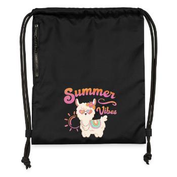 Lama Sommer Alpaka - Summer vibes - Sommerstimmung - Turnbeutel aus Recycling-Material - Schwarz - Vorne