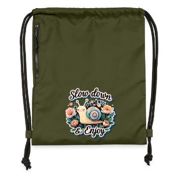 Ralentissez et profitez - Sac à cordon en polyester recyclé - military green - Devant