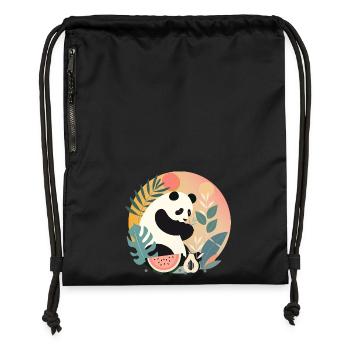 Panda avec des plantes et des fruits exotiques - Sac à cordon en polyester recyclé - noir - Devant