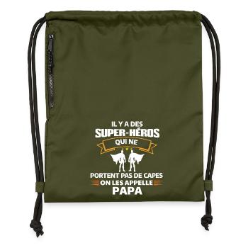 Humour Super-Héros Papa Illustration - Sac à cordon en polyester recyclé - military green - Devant