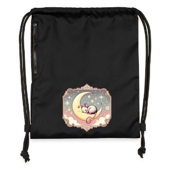 souris endormie paisiblement, sur un croissant de lune - Sac à cordon en polyester recyclé - noir - Devant