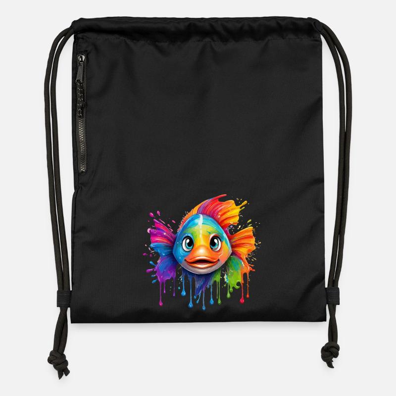 Buntfisch mit Farbexplosion - Turnbeutel aus Recycling-Material - Schwarz
