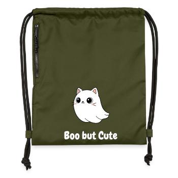 Boo but Cute Cat Ghost Illustration - Gymsac made from recycled material - military green - Front