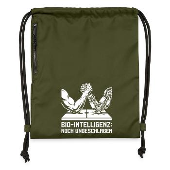Bio Intelligenz noch ungeschlagen. - Turnbeutel aus Recycling-Material - military Green - Vorne