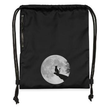 Chat lune pleine lune kitty cat rock - Sac à cordon en polyester recyclé - noir - Devant