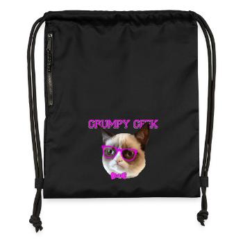 Cute Grumpy Geek Cat Gift - Gymsac made from recycled material - black - Front