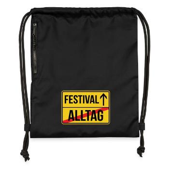 Festival Ortsschild - Alltag verlassen - Turnbeutel aus Recycling-Material - Schwarz - Vorne