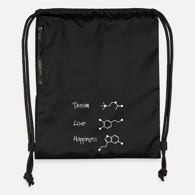 Dream Love Happyness - molecules - Gymsac made from recycled material - black