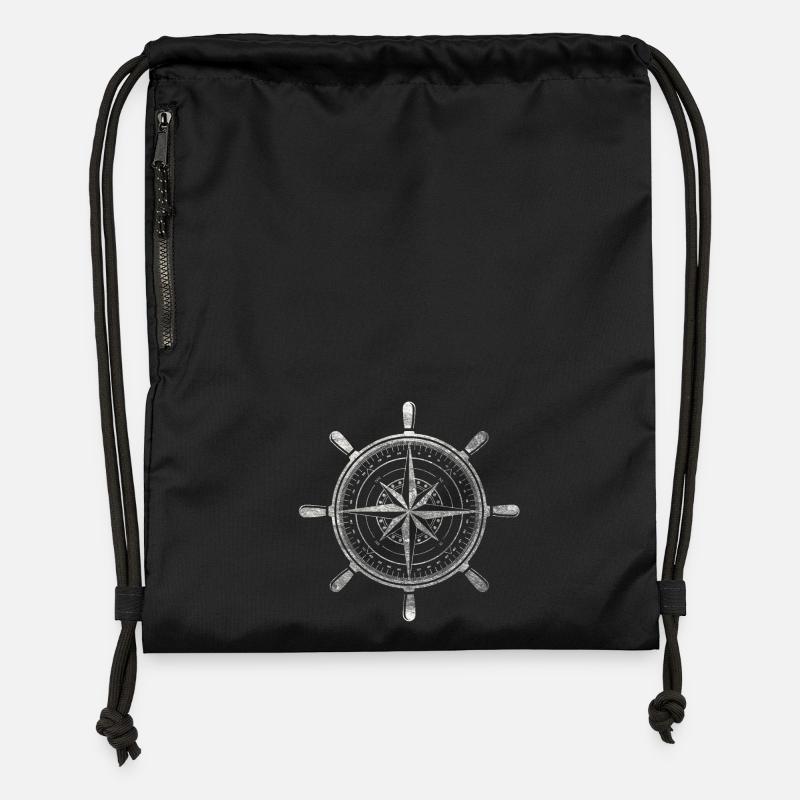 Boussole, grunge - Sac à cordon en polyester recyclé - noir