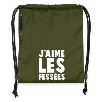 Design Typographique J'aime Les Fessées - Sac à cordon en polyester recyclé - military green - Devant