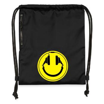 Smiley-Kopfhörer - Turnbeutel aus Recycling-Material - Schwarz - Vorne