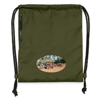 Rote Traktoren im Feld - Turnbeutel aus Recycling-Material - military Green - Vorne
