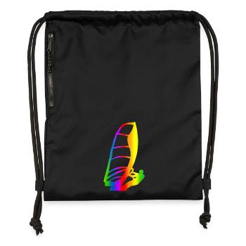 Bunter Windsurfen Regenbogen - Turnbeutel aus Recycling-Material - Schwarz - Vorne