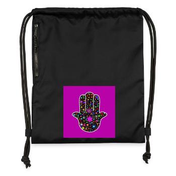 Hand of Fatima with Colorful Flowers - Gymsac made from recycled material - black - Front
