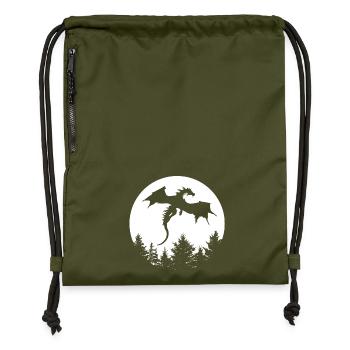 Dragon in front of moon in a forest - Gymsac made from recycled material - military green - Front