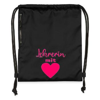 LEHRERIN MIT HERZ LEHRERINGESCHENKE LEHRERINNEN - Turnbeutel aus Recycling-Material - Schwarz - Vorne