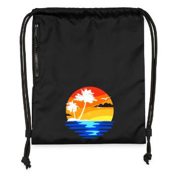 Palmiers île des caraïbes plage vacances mer été - Sac à cordon en polyester recyclé - noir - Devant