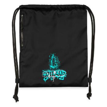 Gotland Graffiti Leuchtturm Design - Turnbeutel aus Recycling-Material - Schwarz - Vorne