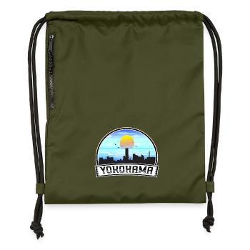 Yokohama Japan Skyline Vintage Sunset Travel Souve - Gymsac made from recycled material - military green - Front
