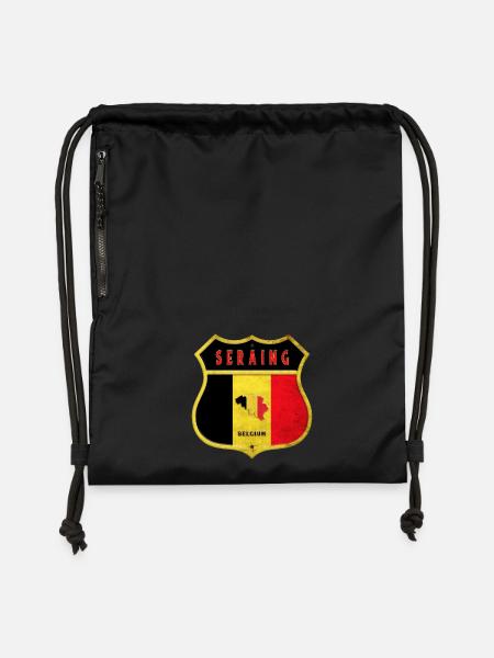 Seraing Belgium Coat of Arms Flags Design - Gymsac made from recycled material - black