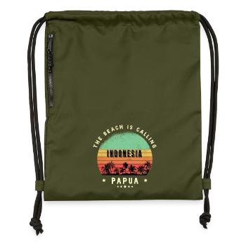 Papua Indonesien Strand Design - Turnbeutel aus Recycling-Material - military Green - Vorne