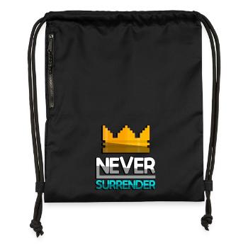 NEVER SURRENDER (Türkis) + King Crown - Gaming - Turnbeutel aus Recycling-Material - Schwarz - Vorne