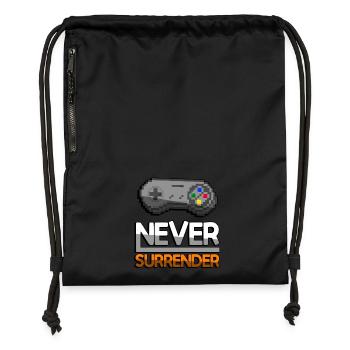 NEVER SURRENDER (Orange)+ SNES Controller - Gaming - Turnbeutel aus Recycling-Material - Schwarz - Vorne