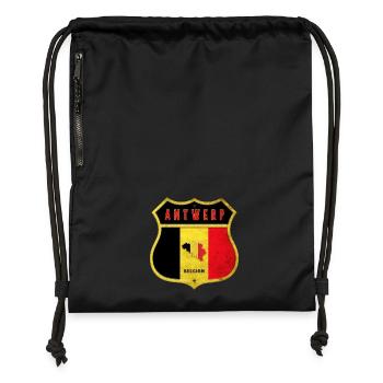 Anvers Belgique Armoiries Drapeaux Design - Sac à cordon en polyester recyclé - noir - Devant