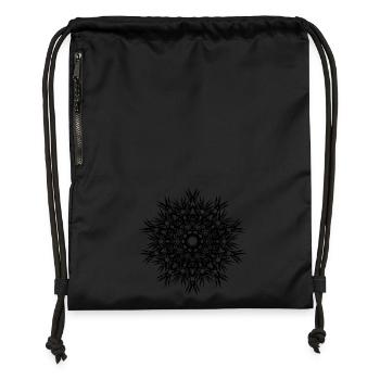 Lignes géométriques forme mandala - Sac à cordon en polyester recyclé - noir - Devant