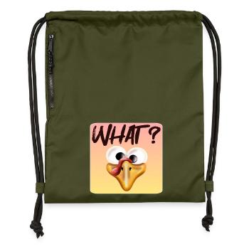 Turkey FACE - Animal Illustration - What - Gymsac made from recycled material - military green - Front