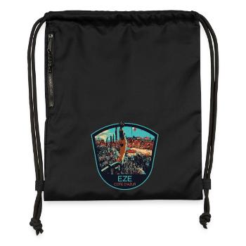 Illustration originale village d'Èze, Côte d'Azur - Sac à cordon en polyester recyclé - noir - Devant